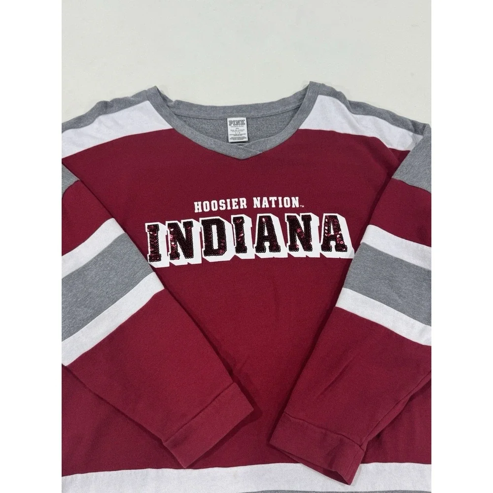 VICTORIA'S SECRET PINK W 5th & Ocean INDIANA V-Neck Sweatshirt Size L (AP0750)